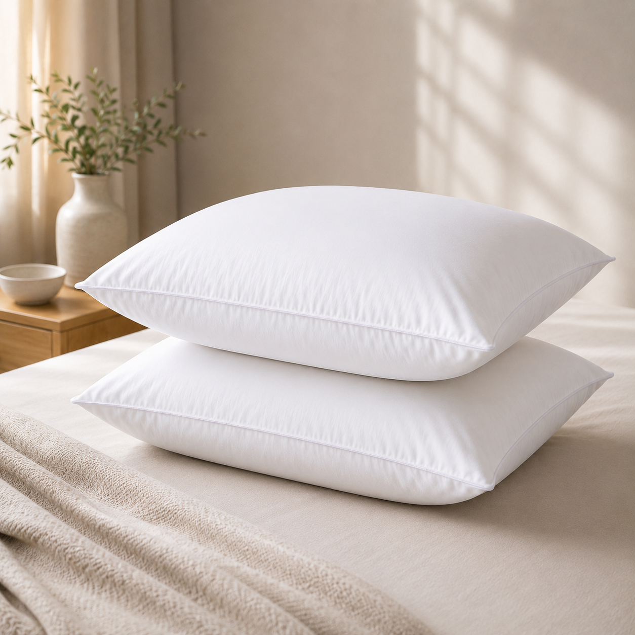 Oreiller de couchage moelleux 42x70 cm – mise en situation dans la chambre