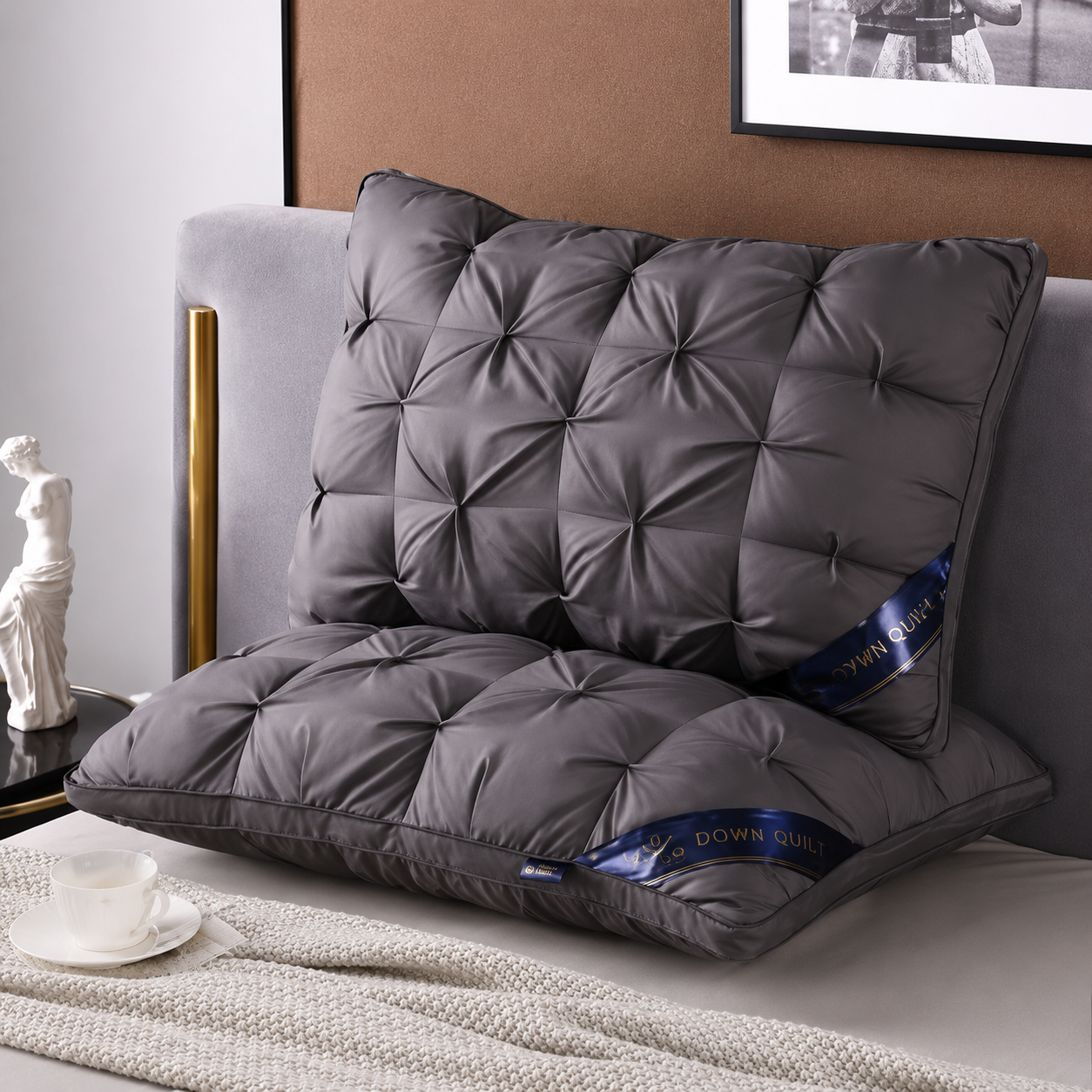 Oreiller confort doux en polyester et coton – détail des finitions