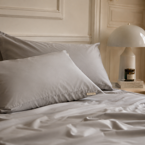Drap plat en coton lavé uni – vue d'ensemble en situation