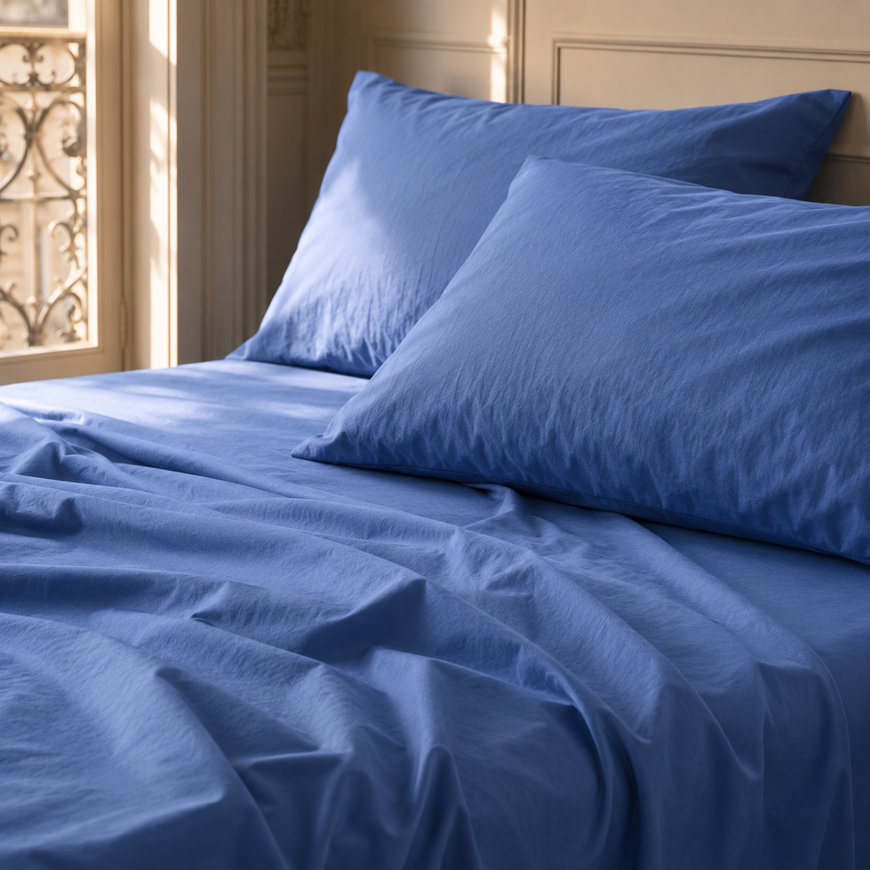 Drap plat en coton lavé uni – vue rapprochée du tissu