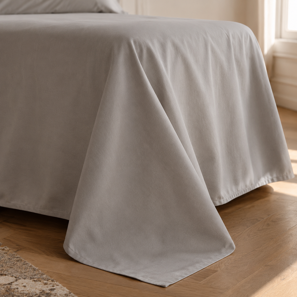 Drap plat en coton lavé uni – mise en situation dans la chambre