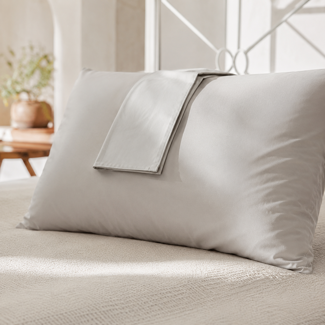 Taie d'oreiller 100% coton 50x70 cm unie – taie d'oreiller en coton sur parure de lit