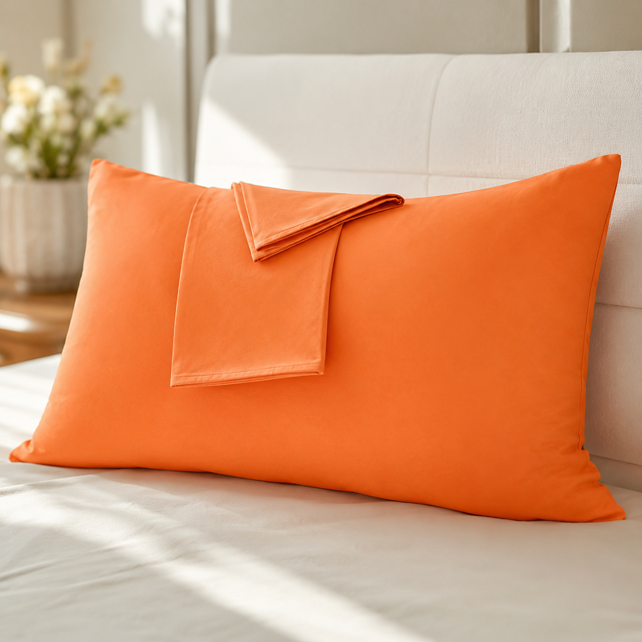 Taie d'oreiller 100% coton 50x70 cm unie – détail de l'ouverture