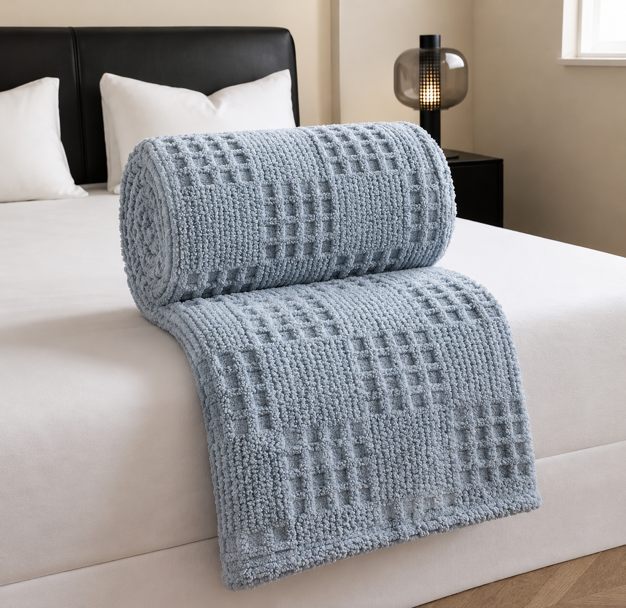 Plaid gaufré effet velours uni – vue de face