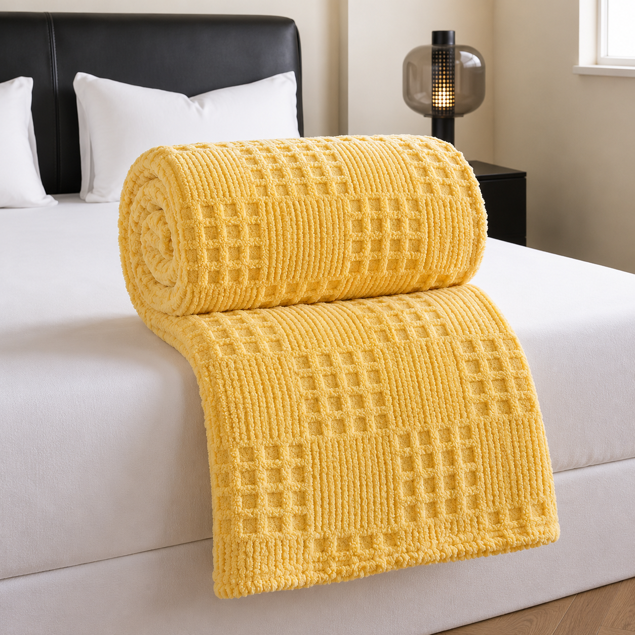 Plaid gaufré effet velours uni – détail des finitions