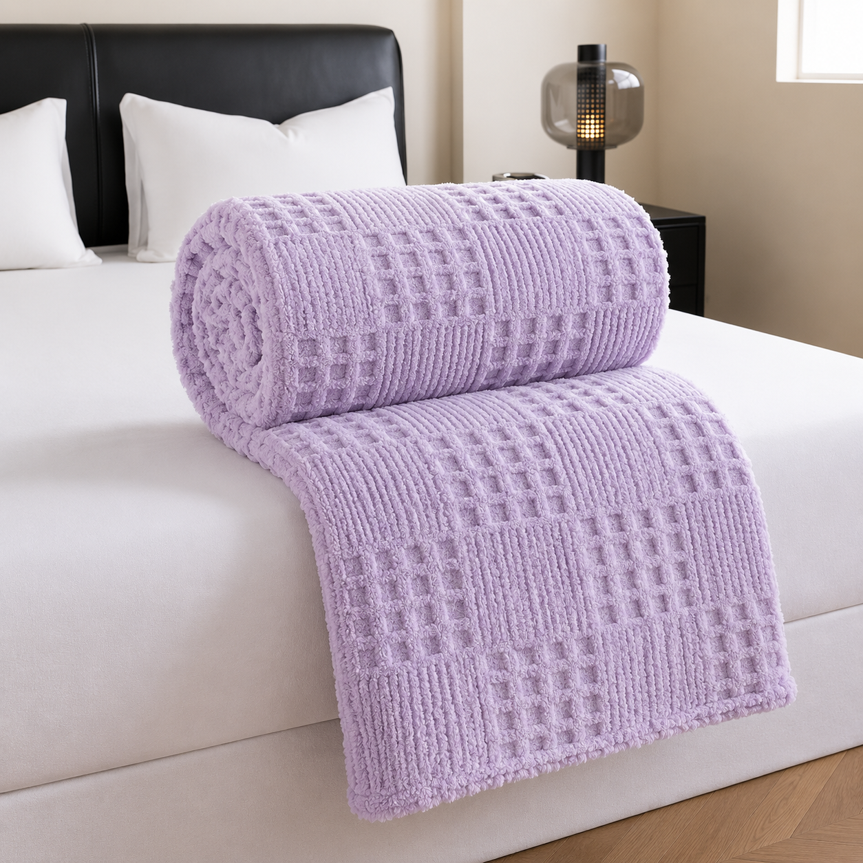 Plaid gaufré effet velours uni – détail de la maille gaufrée